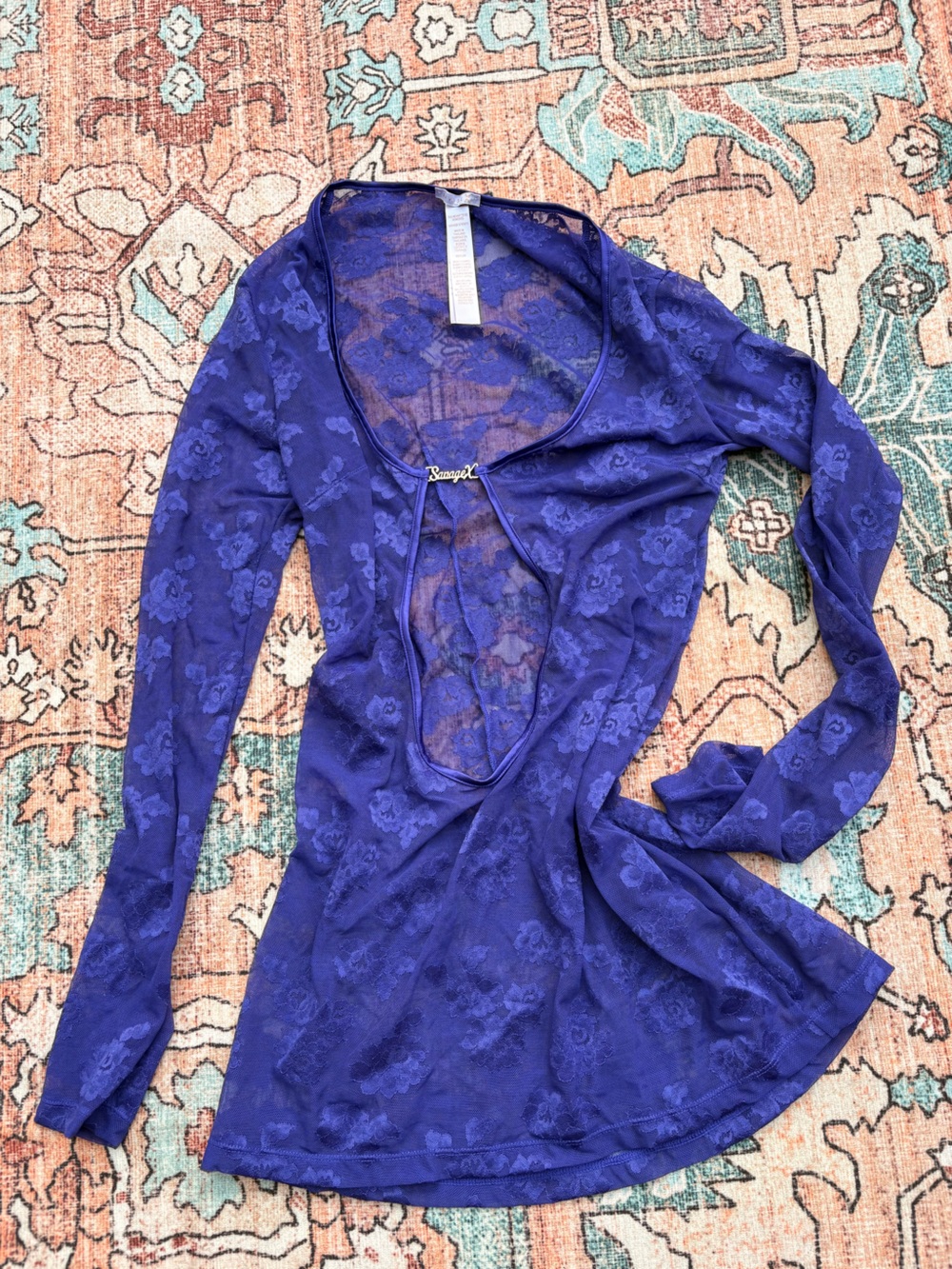 Royal Purple Lace Long-Sleeve SavageXFenty Lingerie Dress